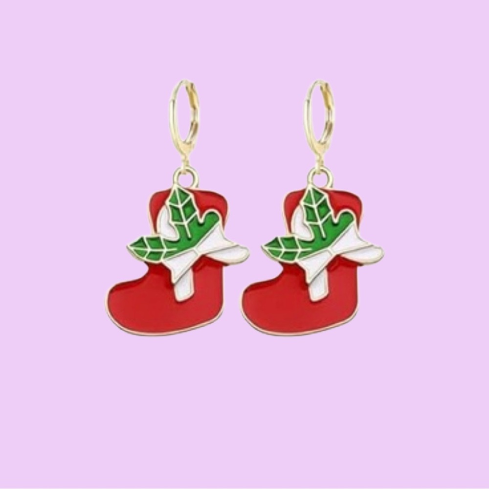 🎄 Christmas 🎄Festive Red and Green and White Stocking Earrings